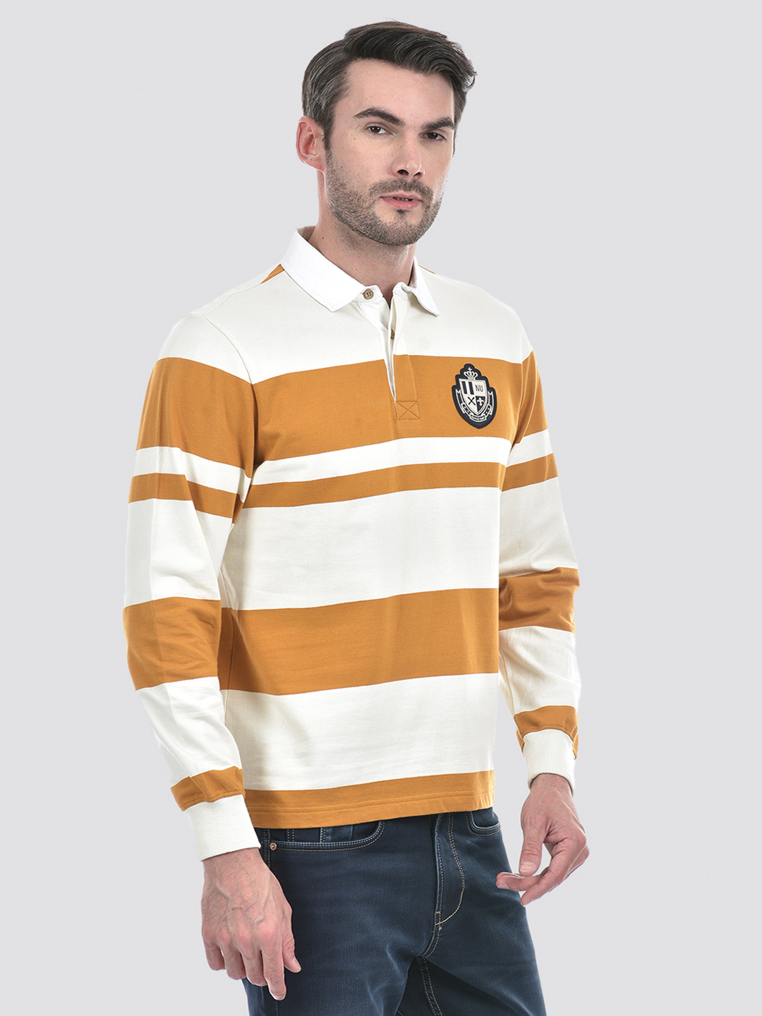 Numero Uno Men Striper Orange Polo Neck Sweatshirt